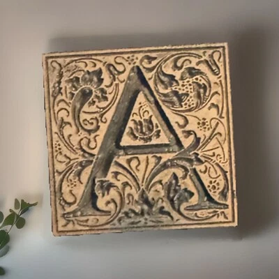 Vintage - Copper on Wood - Illuminated Letter "A” Printing Block Printer Square - Image 1 of 4
