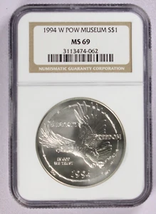 1994-W POW Museum U.S. Mint Commemorative Silver Dollar NGC MS 69 - Picture 1 of 3