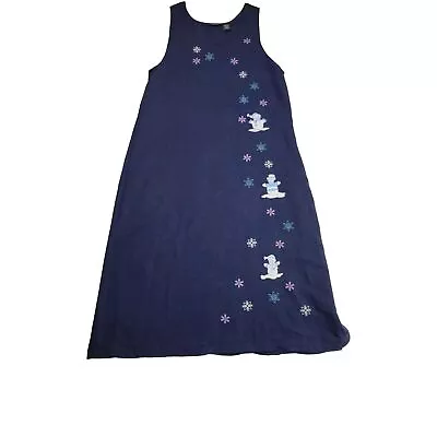 Fashion Classic Women's Dress Size Large Snowman Snow Flakes Blue Jumper  - Image 1 of 4