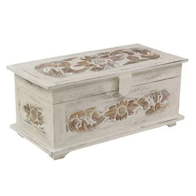 Truhe Holzkiste Holztruhe Schatztruhe Kiste Blumen Weiß Groß 60 cm Design 2