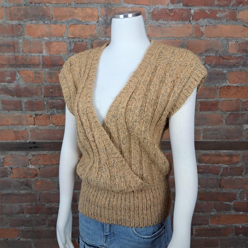 Gilet Vintage Christian Dior Maglione Marrone Marrone Cavo Lavorato a Maglia Crossover Anteriore Taglia M