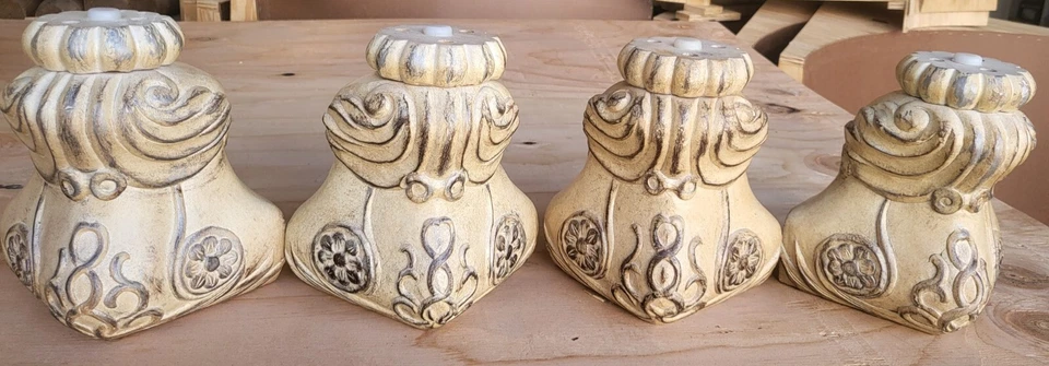 BIG Set of 4 Beige Ivory 8" Wood Sofa Carving Legs, Wooden Furniture Upholstery  - Image 1 of 4