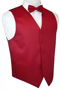Men's Red Satin Tuxedo Vest & Bow-Tie Set. Formal, Dress, Wedding, Prom - Picture 1 of 4