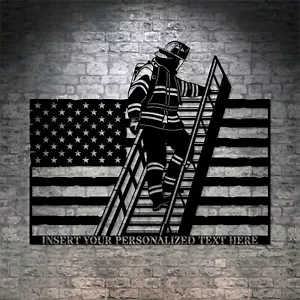 Personalized American Firefighter Metal Sign. Custom US Fireman Wall Decor Gift - Picture 1 of 6