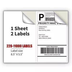 8,5 Zoll x 5,5 Zoll Premium Etiketten Selbstklebende Versandetiketten Halber Bogen für Laser USA - Bild 1 von 22