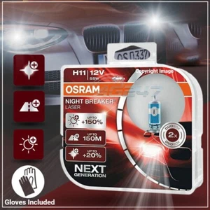 Osram Night Breaker Laser 12v H11 Car 150% Brighter Front Headlight Bulbs Set +G - Picture 1 of 7