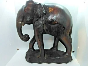 EXOTIC Safari World Traveler SOLID WOOD Carved ELEPHANT Statue 14" Tall - Picture 1 of 8