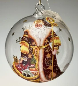 3.5” Merry Christmas 2007 Glass Ball Ornament Santa with Toys Dillards Trimmings - Picture 1 of 4