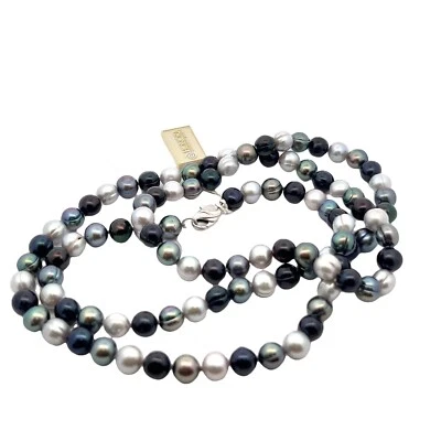 Honora de Ley 7-8mm Original Cultivada Teñido" Negro Corbata" Forma Anillo Perla - Imagen 1 de 4