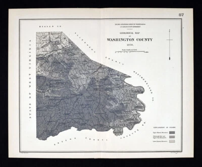 Mapa geográfico de Pensilvania de 1878 camas de carbón del condado de Washington Canonsburg California Foto 1 de 2