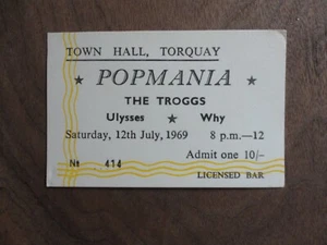 The Troggs 1969 Concert Ticket Town Hall Torquay England Popmania Wild Thing - Picture 1 of 1