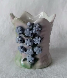 Vintage Elfinware Miniature Vase Porcelain Raised 3D Blue Flowers Germany 2" - Picture 1 of 10