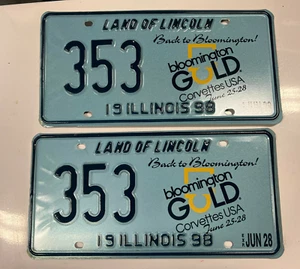 Bloomington Gold Corvettes USA Set of 2 License plates 1998 Back To Bloomington - Picture 1 of 2