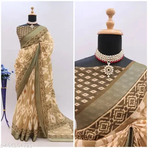 Blusa de running con sari estampado de lino de algodón para mujer Foto 1 de 1