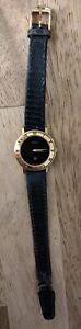 Vintage 1990s Gucci 3000L Gold Plated Black Face 26mm Quartz Ladies Wrist Watch