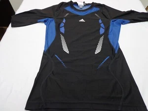 Adidas T Shirt  Black Blue  Youth   Fitted Compression Climacool   Size Large - Picture 1 of 6