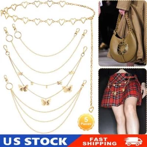 5PCS Women Gold Metal Chain Belt Multi-Layer Hip Hop Jeans Pants Wallet Chain - Picture 1 of 7
