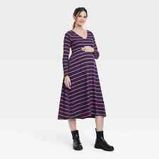 The Nines by HATCH Long Sleeve Maternity Dress Burgundy Striped Size XS