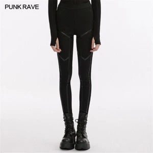 Leggings Punk Rave Patchwork con Bolsillo Calce Ajustado Pantalones Motocicleta Pantalones - Imagen 1 de 21