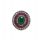 Emerald Ruby Topaz Gemstone Studded Cocktail Ring In Silver TS1099