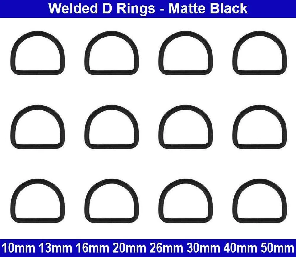 Welded D RINGS - 10mm 13mm 16mm 20mm 26mm 30mm 40mm 45mm 50mm - Matte Black