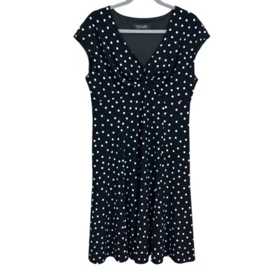 Vestido de mujer Black Label Evan Picone cuello a lunares manga gorra negro talla 12 Foto 1 de 4