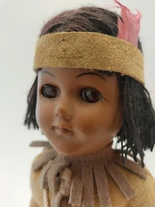 1970s Native American Hard Plastic Boy Doll Suede Outfit Made in Canada - Picture 1 of 15