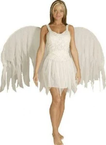 Angel Fairy Costume 4Pc Ivory Lace & Silv Sparkle Fabric Skirts Top & Wings S/M - Picture 1 of 1