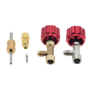 R134A Self-Sealing Can Tap Valve Core Remover 1/4" 1/2" Adapter Fittings Kit Red - Picture 1 of 8