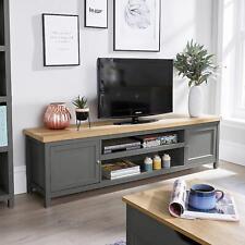 TV Stand Extra Large 180cm Dark Grey Oak 2 Door Television Cabinet Cable Tidy