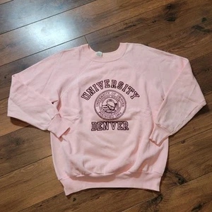 Sudadera Pullover Vintage Años 60 70 Estampado Flocado Universidad de Denver XL - Imagen 1 de 7