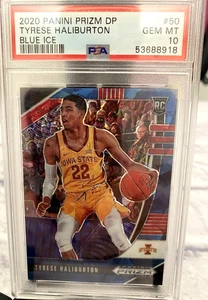 2020-21 Panini Prizm Draft Picks Tyrese Haliburton Blue Ice RC /99 PSA 10 GEM - Picture 1 of 10
