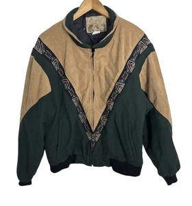 Vintage Cripple Creek Men’s Aztec Wool Suede Bomber Jacket Size XL Made USA - Picture 1 of 6