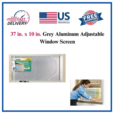 37 in. x 10 in. Grey Aluminum Adjustable Window Screen, Natural - Image 1 of 4