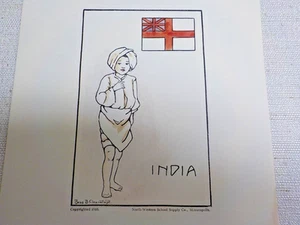 Antique Bess B Cleaveland Signed Hand Drawn Water color 1910 Print India Boy - Picture 1 of 5