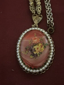 Vintage Western Germany Signed Flower Slag Faux Pearls Necklace  - Picture 1 of 3