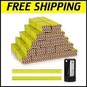 Complete Woodworking Essential: 200 Flat Pencils with Printed Ruler & Sharpener - Picture 1 of 9
