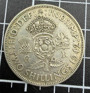 1942 Großbritannien Florin 2 Shillings - KM# 855 - .500 Feinsilber - 0,1818oz ASW - Bild 1 von 2