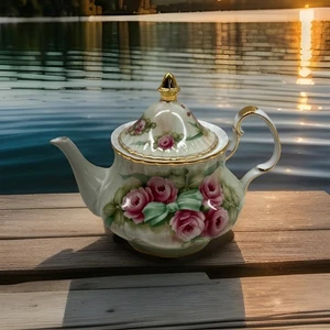 Burton And Burton Pink Roses Teekanne Goldrand Vintage Porzellan  - Bild 1 von 7