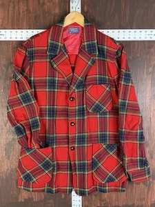 Pendleton 49er Plaid Virgin Wool Leather Button Jacket Holiday Cabin Mens Large - Picture 1 of 5
