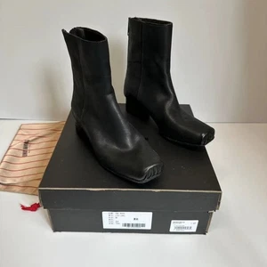 Uma Wang Ballet Shoes, Short Boots Medium Heel Horse Leather Zipper Square Boots - Picture 1 of 26