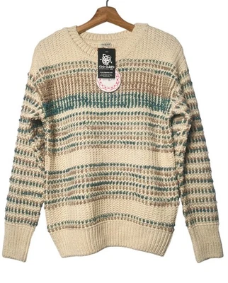 NUEVO Suéter Pullover Umgee Grueso Tejido Talla S Crema/Verde Western Boho Foto 1 de 4