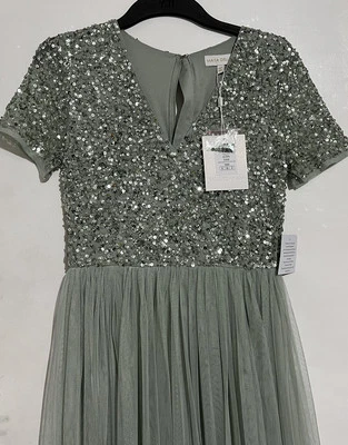 Vestido Maya Deluxe curva verde claro lantejoulas tule dama de honra formatura ocasião - Imagem 1 de 4