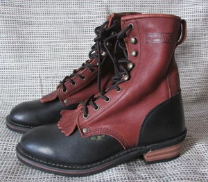 Women's AdTec Work Boots Packer Black Cognac 2179 Full Grain Leather Sz 8.5 M - Picture 1 of 9