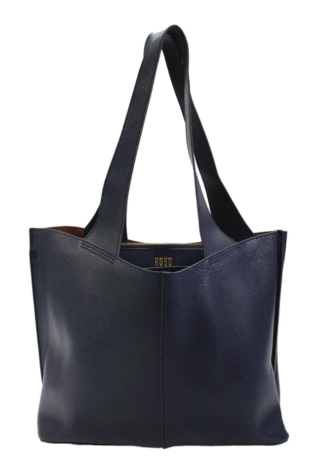 Bolso de hombro Hobo para mujer de cuero granulado tono dorado azul marino Foto 1 de 4