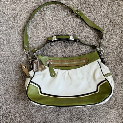 Bolso de Cuero Coach Madison VERDE Y BLANCO Espectador Cartera Coach Hobo RARO Foto 1 de 4