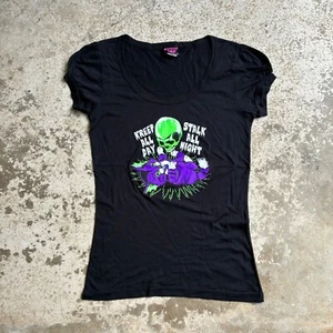 Kreepsville 666 Shirt Top Women XL Black Cotton USA Y2K Gothic Skull Spooky Cat - Picture 1 of 15