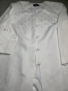 Kristy Stuart Church/Formal Jacket & Skirt Set| White Rhinestone Studded | Sz 28 - Picture 1 of 12