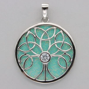 Green FIRE OPAL Tree of Life Pendant - 925 STERLING SILVER Rhodium finished 46e - Picture 1 of 8