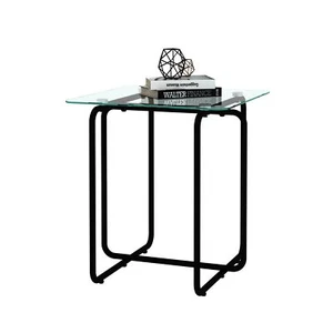 17.7"Sofa Side Table End Table Tempered Glass Nightstand Coffee Table Metal Legs - Picture 1 of 7